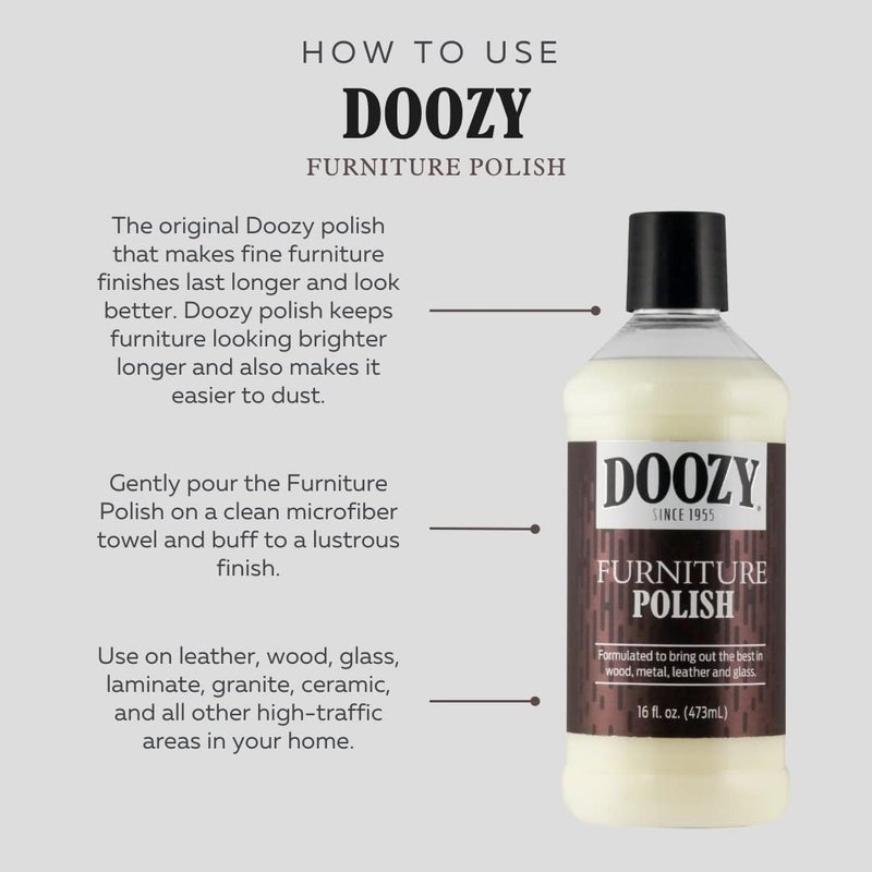 Doozy 64 oz Furniture & Cabinet Polish for All Wood & Metal, Leather & Glass - Oak, Teak, Dark & Light Wood - Best to Clean, Restore, Protect, Shine & Conceal Fine Surface Scratches - Image 1